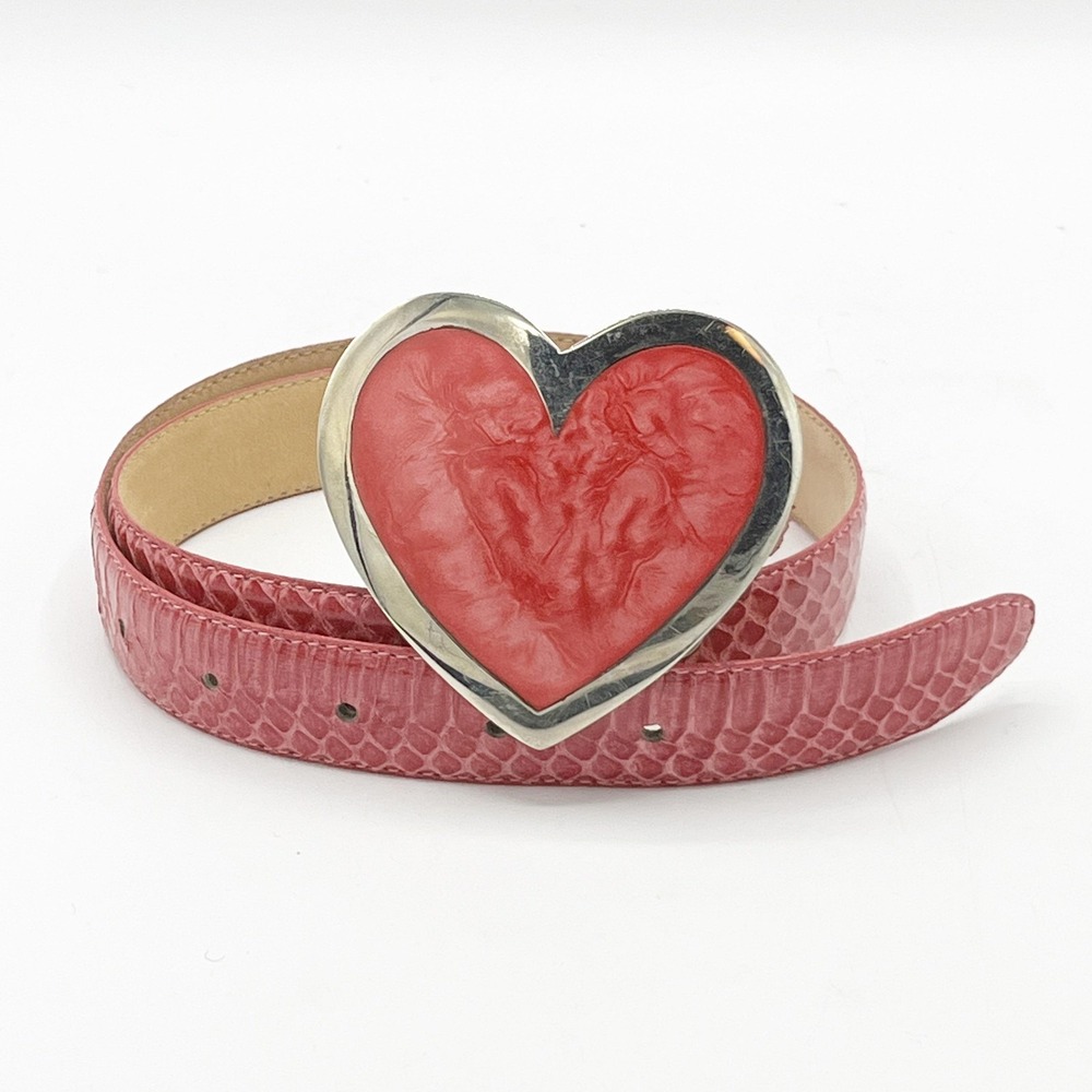 VTG Christopher Roberts Belt Womens 32 Pink Snakeskin Heart Buckle Handmade